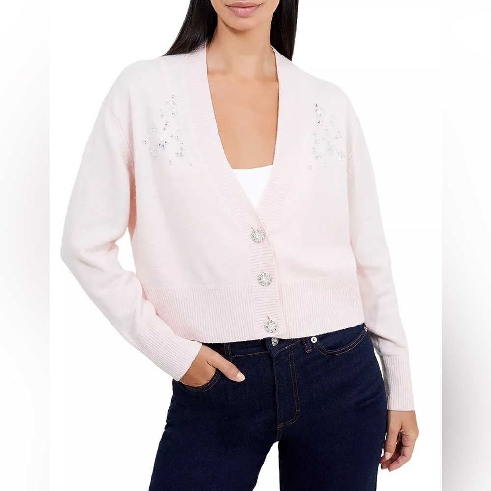NWT French Connection Vhari Long Sleeve Embroidered Cardigan Sweater